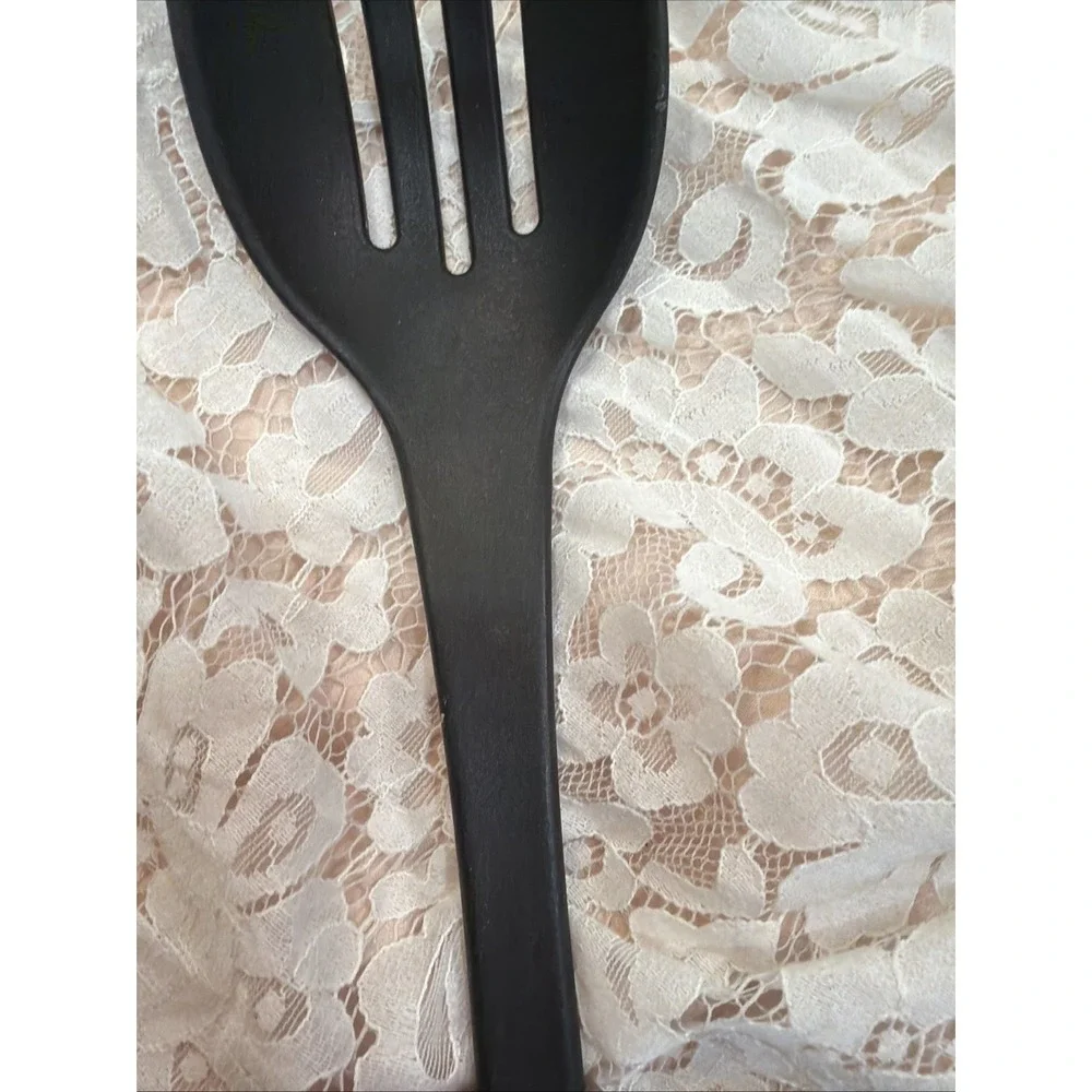 T-fal Plastic Slotted Serving Spoon w/ Rubber‎ Feeling Handle Black and Silver